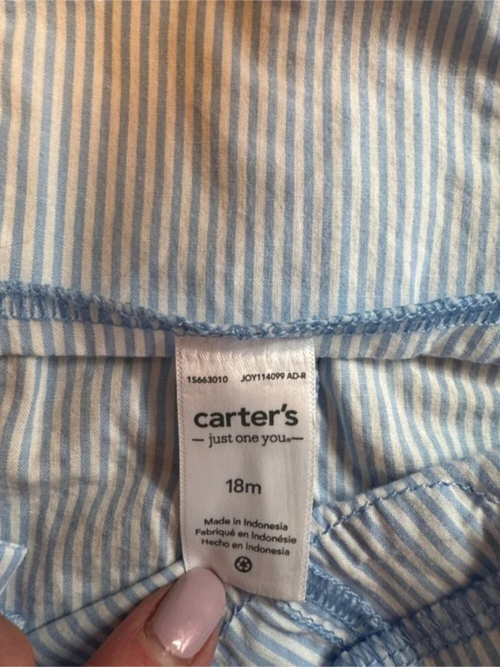 Carters Striped Light Blue Overalls 18 months Anchor shorts cotton